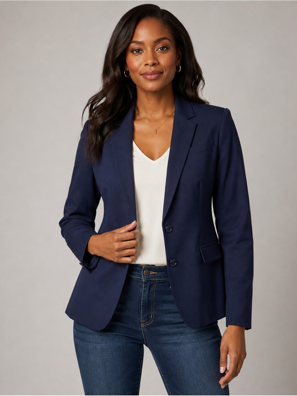 Banana Republic Navy Wool Blend Blazer Jacket Women’s Size 12 Lined 2-Button
